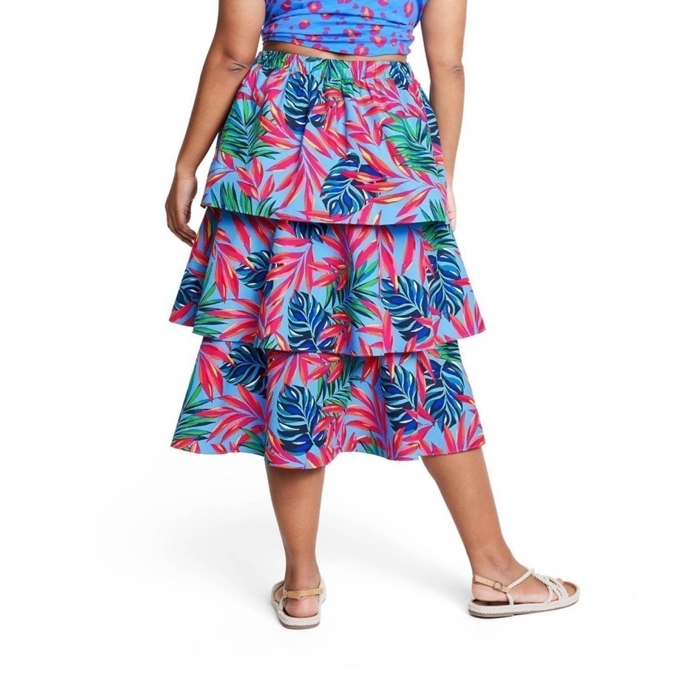 Women’s Tabitha Brown for Target Blue Tropical Tiered Midi Skirt Size Small